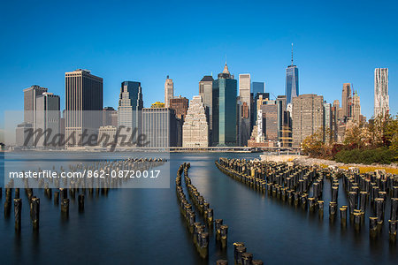 Lower Manhattan skyline from Brooklyn Bridge Park, Brooklyn, New York, USA