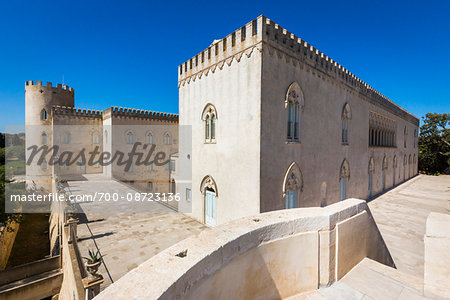 Balcony view of the 14th century Donnafugata Castle in the Province of Ragusa in Sicily, Italy