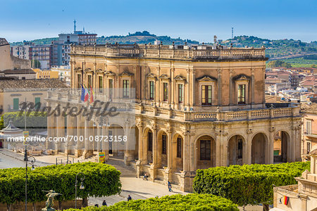 The magnificent city hall, Ducezio Palace in the Old Town of Noto in the Province of Syracuse in Sicily, Italy
