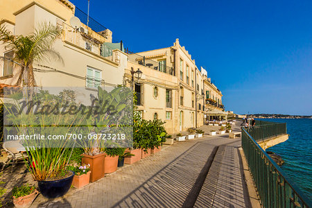 Buildings and Walkway at Waterfront in Syracuse, Sicily, Italy