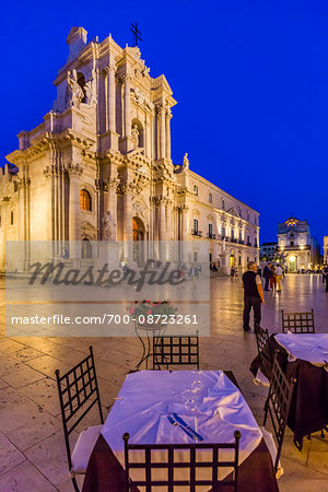 Cathedral of Syracuse at Dusk in Piazza Duomo, Ortygia, Syracuse, Sicily, Italy
