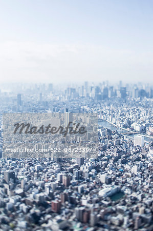 Tilt-shift bird's eye view of Tokyo cityscape, Tokyo, Japan