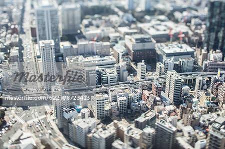 Tilt-shift bird's eye view of Tokyo cityscape, Tokyo, Japan