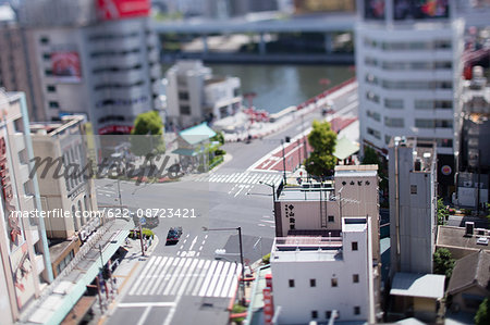 Tilt-shift bird's eye view of Tokyo, Tokyo, Japan