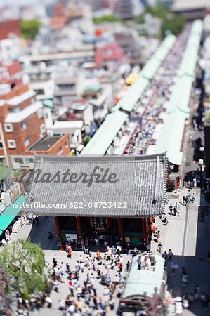 Tilt-shift bird's eye view of Asakusa, Tokyo, Japan