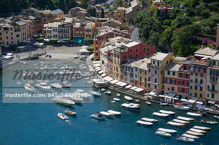 View of Harbour from Castle, Portofino, Genova (Genoa), Liguria, Italy, Europe