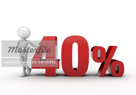 3D character with 40% discount sign