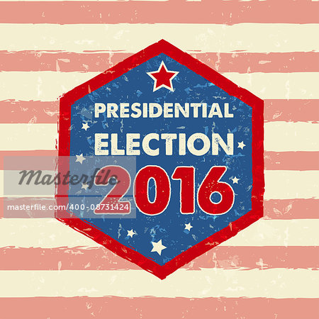 USA presidential election 2016 in hexagon frame with stars, drawn banner