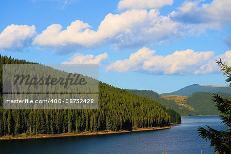 Landscape with lake Vidra, in Southern Carpathians Mountains, Romania
