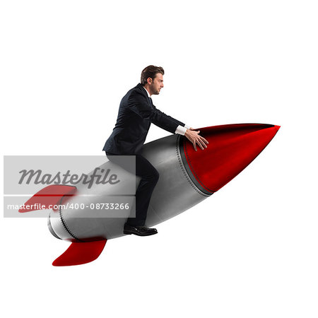 3D Rendering of man sitting on a missile