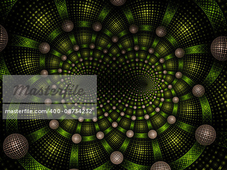 Abstract fractal fantasy green spiral pattern. Fractal artwork for creative design,flyer cover, interior, poster.