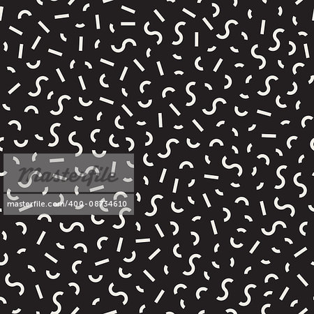 Vector Seamless Black and White Memphis Lines Jumble Pattern. Abstract Geometric Background Design