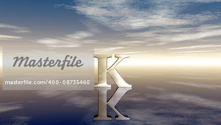metal uppercase letter k under cloudy sky - 3d rendering