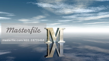 metal uppercase letter m under cloudy sky - 3d rendering