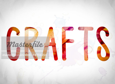 The word "Crafts" written in watercolor washes over a white paper background concept and theme.