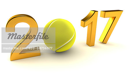 Tennis ball and 2017 year on a White Background, 3d-illustration