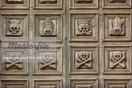 Detail of Wooden Door at Chiesa del Purgatorio, Matera, Basilicata, Italy