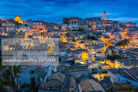 Overview of Matera at Dusk, Basilicata, Italy