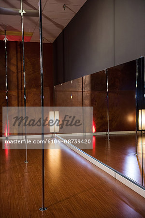 Interior of modern dancing studio for pole dancing