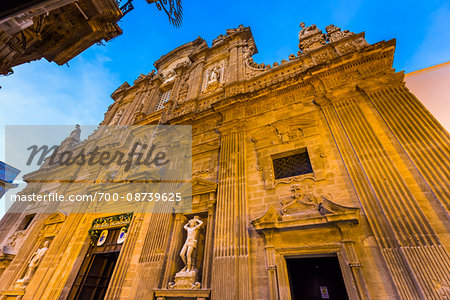 he imposing facade of the Baroque Cathedral of Saint Agatha in Gallipoli in Puglia, Italy