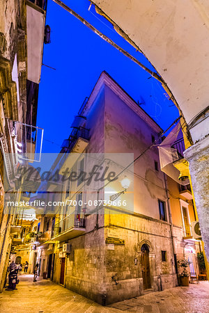 Street Scene at Night in Bari, Puglia, Italy