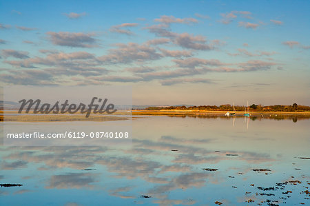 Boats moored at East Head, West Wittering, near Chichester, West Sussex, England, United Kingdom, Europe