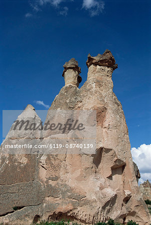 Erosion with volcanic tuff pillars, Pasabagi, near Goreme, Cappadocia, Anatolia, Turkey, Asia Minor, Asia