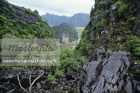 View from limestone outcrop, Hoa Lu, Ninh Binh Province, Vietnam, Indochina, Southeast Asia, Asia