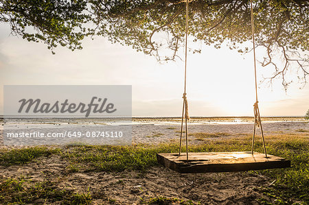 Empty beach tree swing at sunset, Gili Trawangan, Lombok, Indonesia