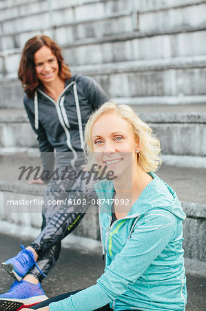 Smiling women on stadium