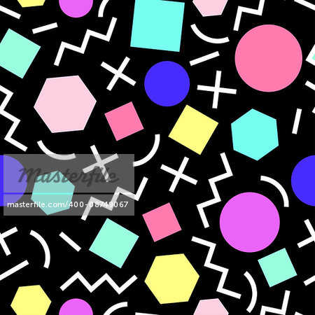Vector seamless geometric pattern. Memphis Style. Abstract 80s. Bright Colors