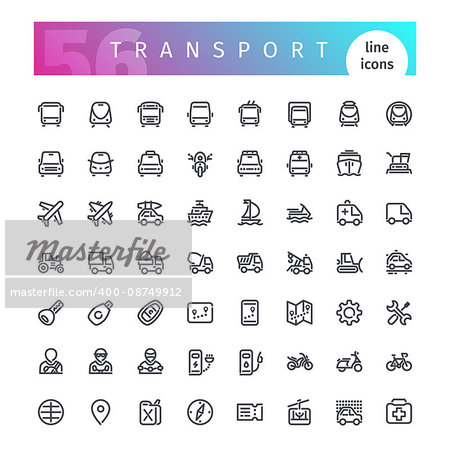 Set of 56 transport line icons suitable for gui, web, infographics and apps. Isolated on white background. Clipping paths included.