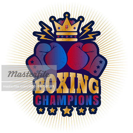 Vector vintage logo for boxing with golden crown and gloves