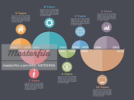 Timeline infographics design template with different time intervals, can be used as portfolio design or process diagrams, vector eps10 illustration