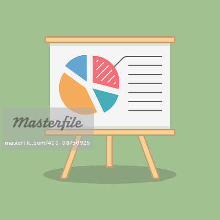 Pie chart on blackboard, business or finance concept, report or statistics, flat design, vector eps10 illustration