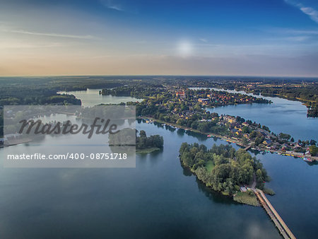 Aerial UAV top view of Trakai, medieval capital of Lithuania
