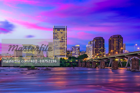 Richmond, Virginia, USA downtown skyline on the James River.