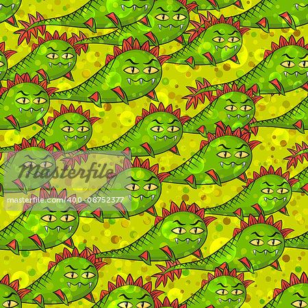 Seamless Background for Your Design with Cartoon Monsters Amphibians, Swimming Among the Bubbles and Confetti, Colorful Tile Pattern with Cute Funny Characters. Eps10, Contains Transparencies. Vector