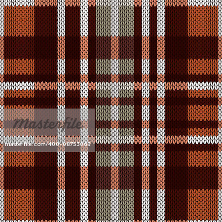 Seamless vector pattern as a woollen Celtic tartan plaid or a knitted fabric texture in brown and grey colors