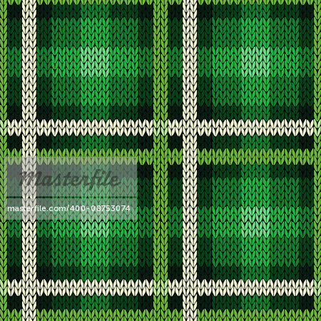 Seamless vector pattern as a woollen Celtic tartan plaid or a knitted fabric texture in green and white colors