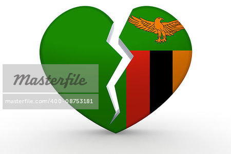 Broken white heart shape with Zambia flag, 3D rendering