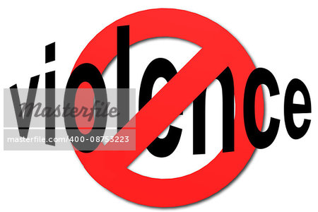 Stop violence sign in red with white background, 3D rendering