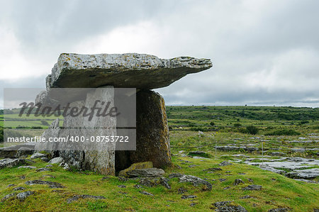 Poulnabrone dolmen, ancient portal tomb in Burren, County Clare, Ireland, Europe