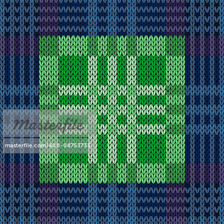 Seamless vector pattern as a woollen Celtic tartan plaid or a knitted fabric in dark blue and green colors