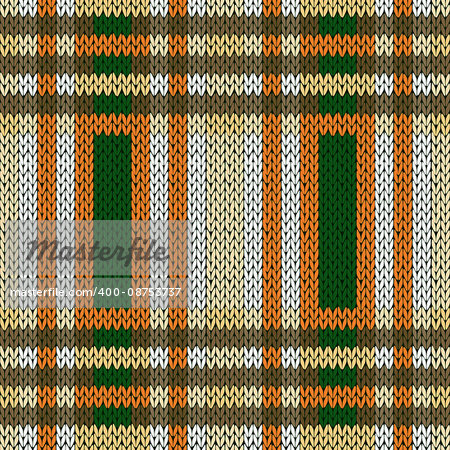 Seamless vector pattern as a woollen Celtic tartan plaid or a knitted fabric in brown, green and white colors