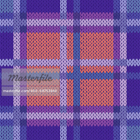 Seamless vector pattern as a woollen Celtic tartan plaid or a knitted fabric texture in violet, blue and terracotta hues