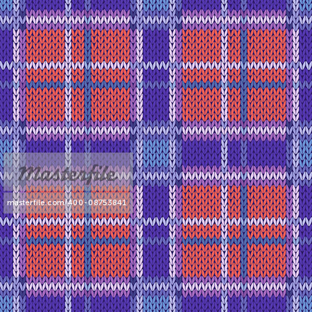 Seamless vector pattern as a woollen Celtic tartan plaid or a knitted fabric texture in violet, blue and terracotta colors