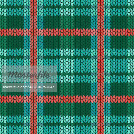 Seamless vector pattern as a woollen Celtic tartan plaid or a knitted fabric texture in green, turquoise and terracotta colors