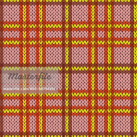 Knitting seamless vector pattern with perpendicular lines as a woollen Celtic tartan plaid or a knitted fabric texture in pink, red, yellow and brown hues