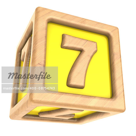 3d illustration of toy cube with sign '7' on it